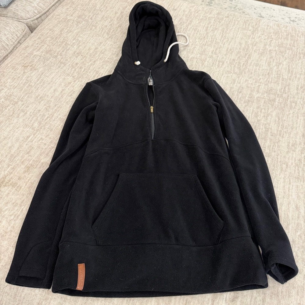 AMPERSAND AVE Black Half-Zip Hoodie with Kangaroo Pocket